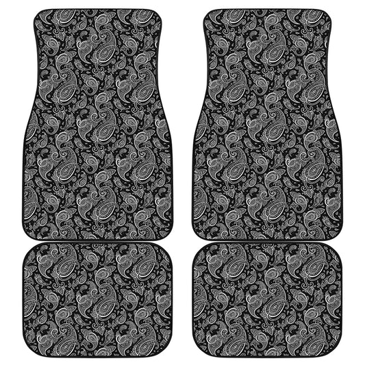 Black And White Paisley Pattern Print Front and Back Car Floor Mats