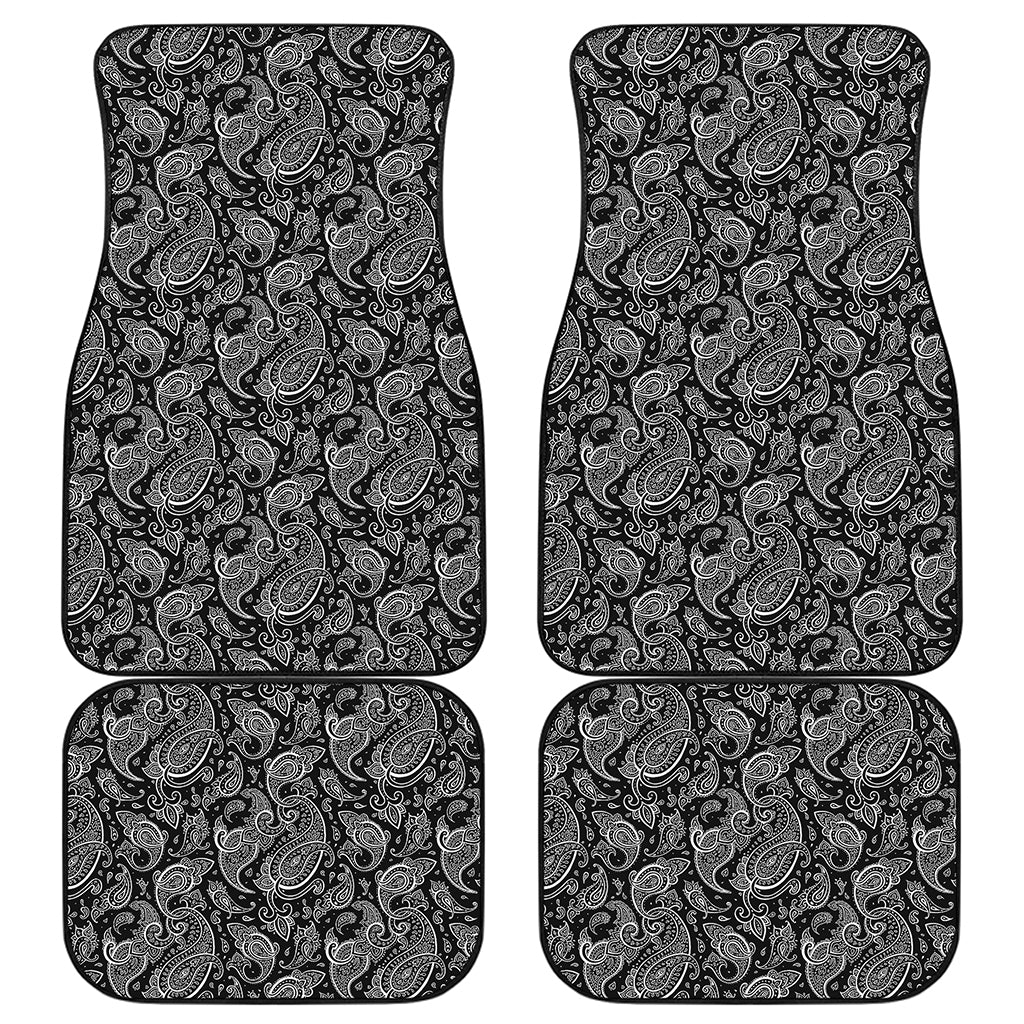 Black And White Paisley Pattern Print Front and Back Car Floor Mats