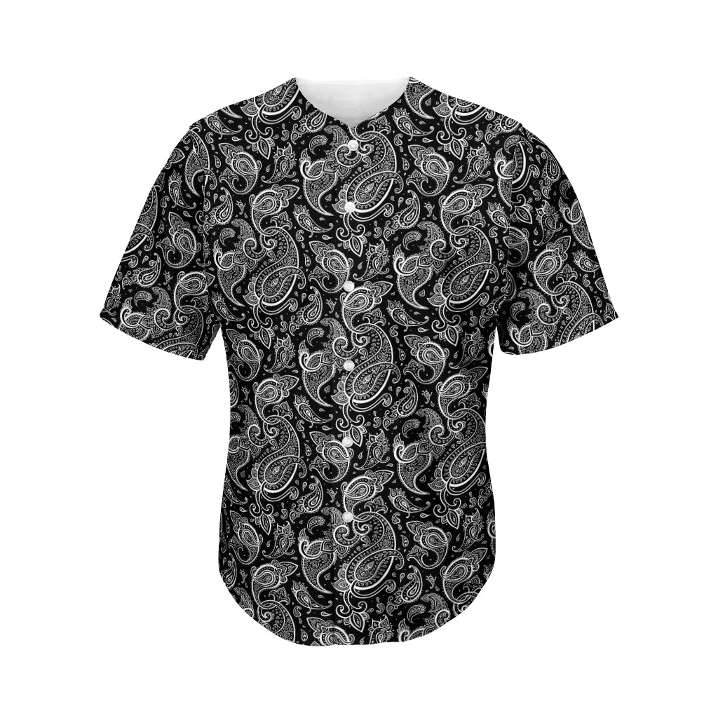 Black And White Paisley Pattern Print Men's Baseball Jersey