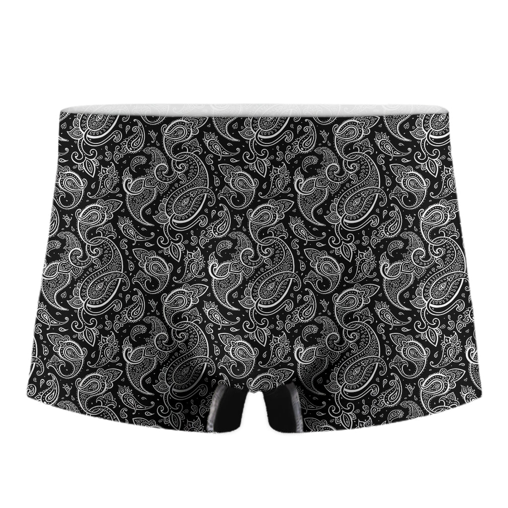 Black And White Paisley Pattern Print Men's Boxer Briefs