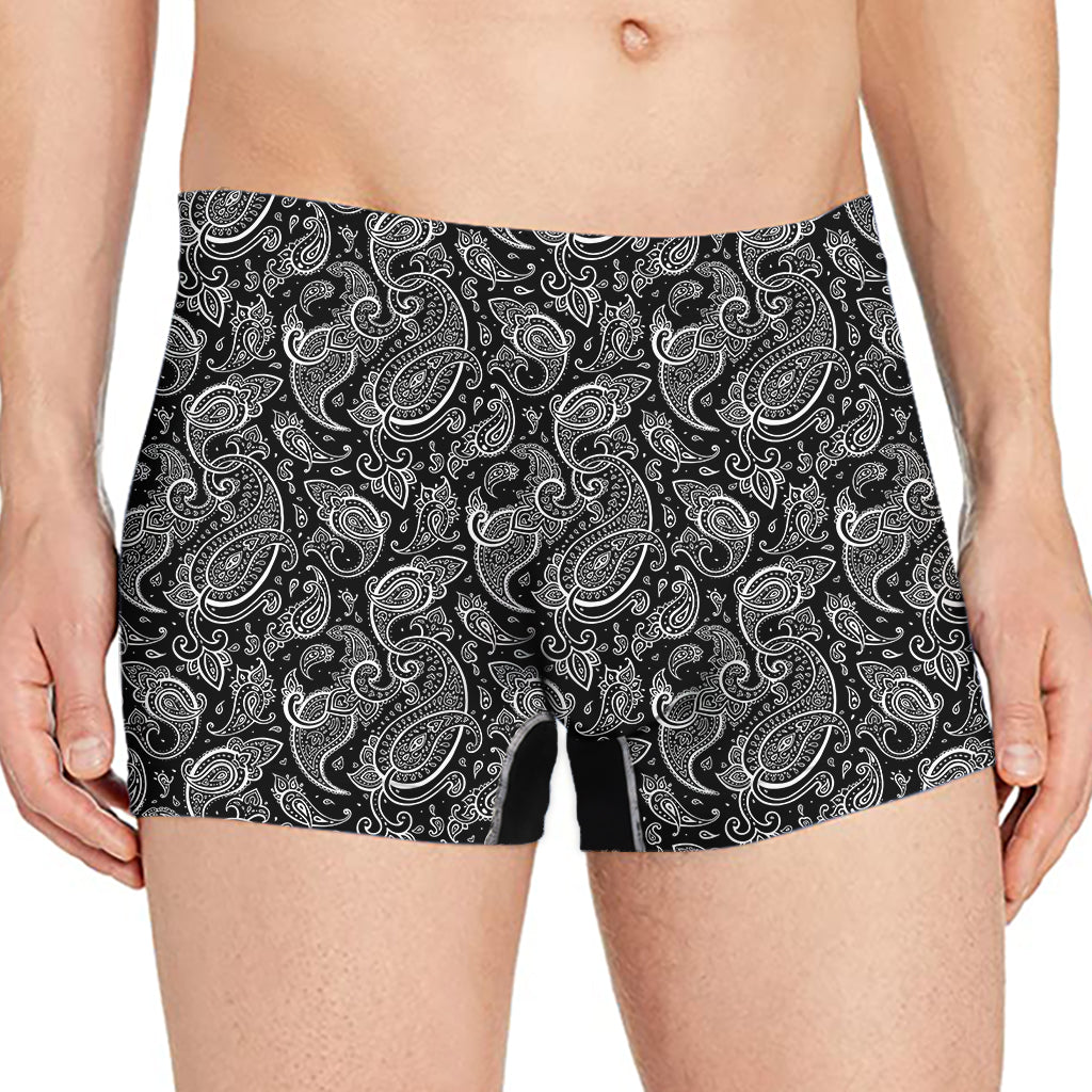 Black And White Paisley Pattern Print Men's Boxer Briefs