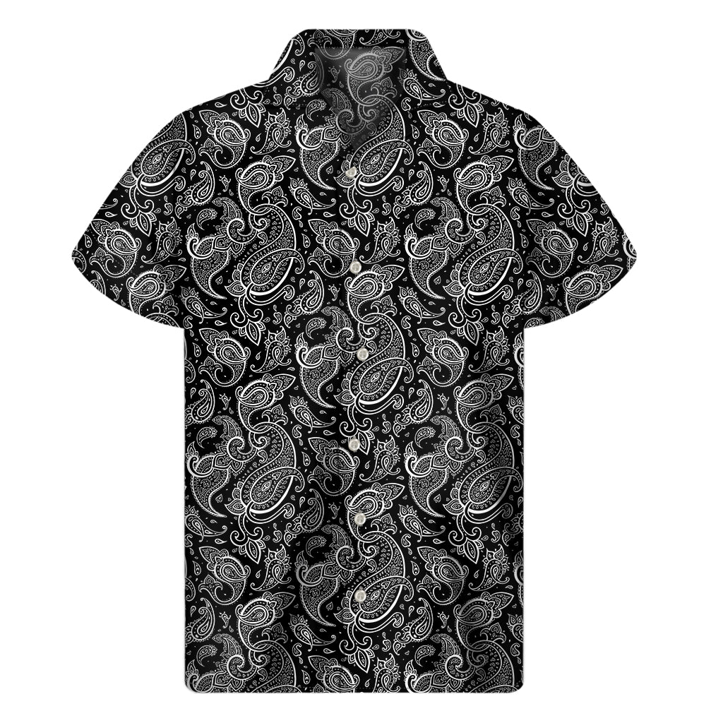 Black And White Paisley Pattern Print Men's Short Sleeve Shirt