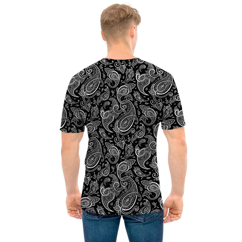 Black And White Paisley Pattern Print Men's T-Shirt