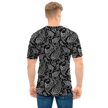 Black And White Paisley Pattern Print Men's T-Shirt
