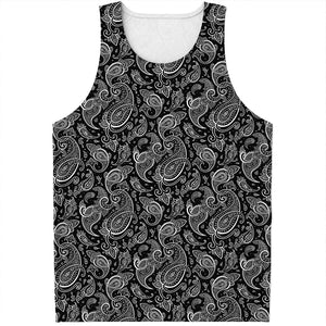 Black And White Paisley Pattern Print Men's Tank Top