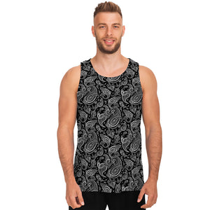 Black And White Paisley Pattern Print Men's Tank Top