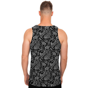 Black And White Paisley Pattern Print Men's Tank Top