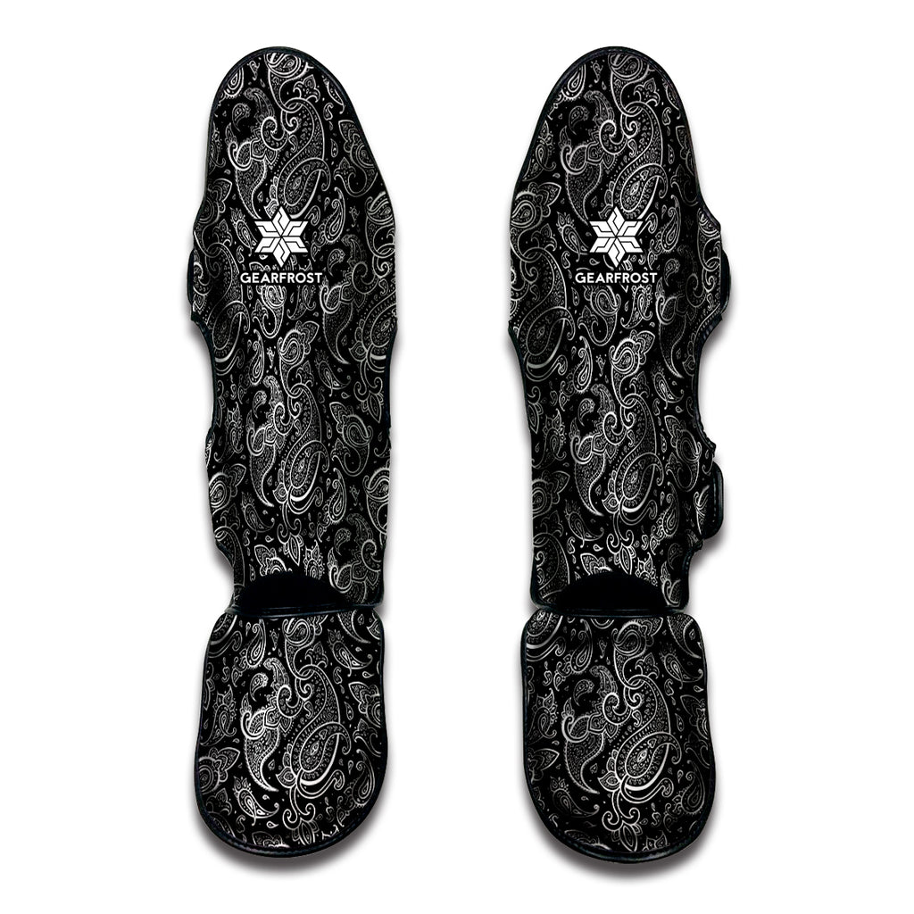 Black And White Paisley Pattern Print Muay Thai Shin Guard