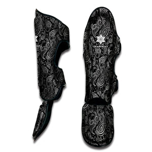 Black And White Paisley Pattern Print Muay Thai Shin Guard