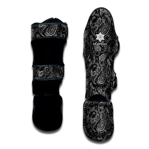 Black And White Paisley Pattern Print Muay Thai Shin Guard