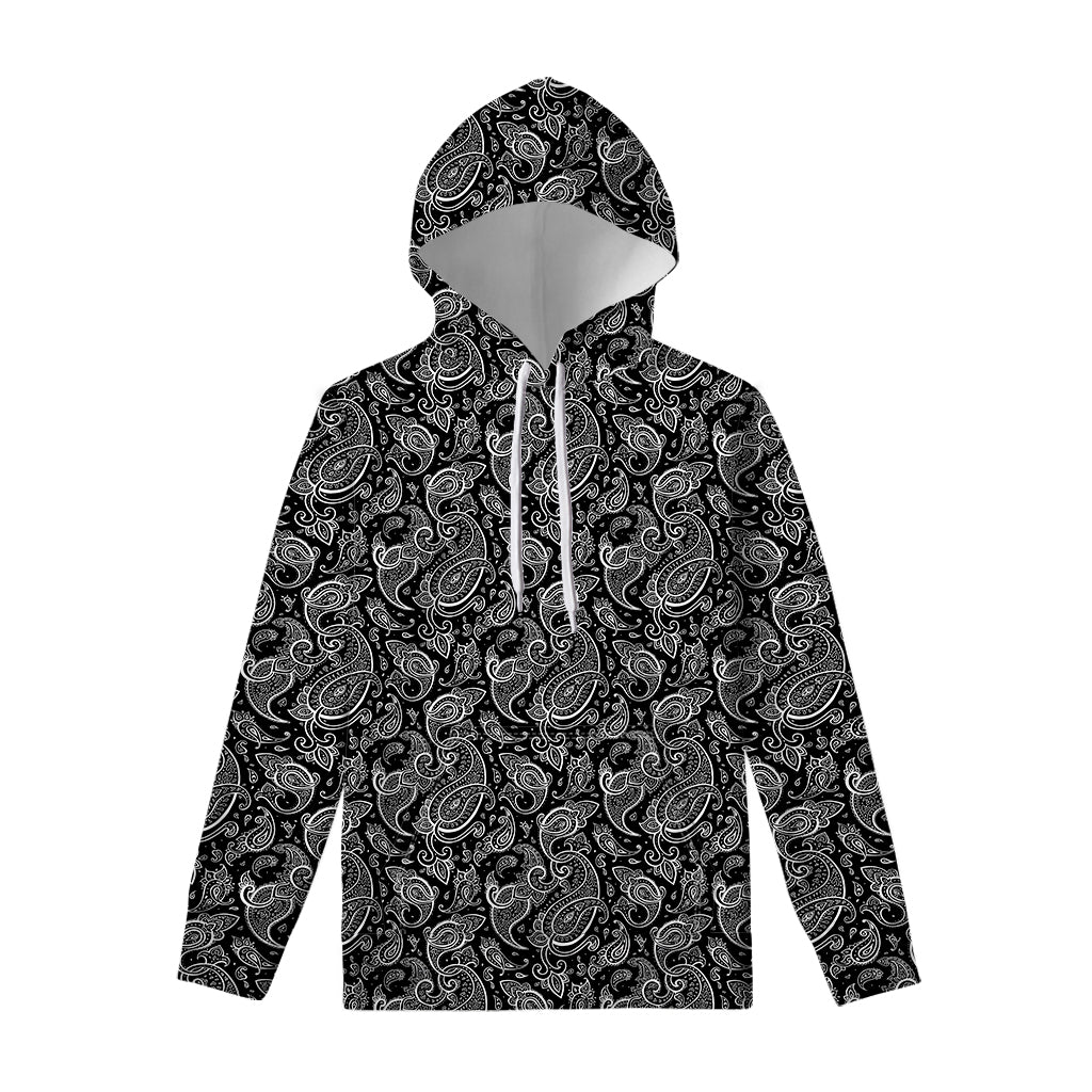 Black And White Paisley Pattern Print Pullover Hoodie