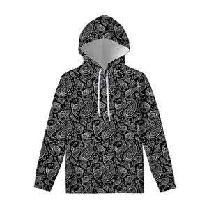 Black And White Paisley Pattern Print Pullover Hoodie