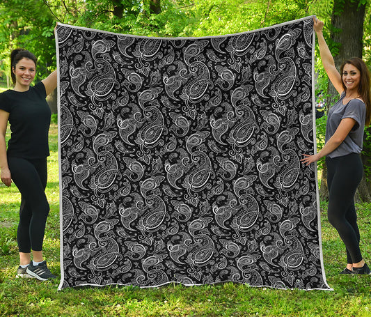 Black And White Paisley Pattern Print Quilt