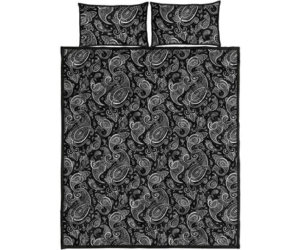 Black And White Paisley Pattern Print Quilt Bed Set