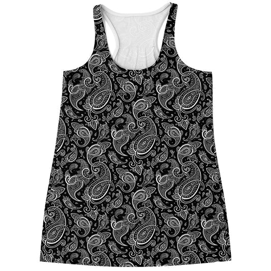 Black And White Paisley Pattern Print Women's Racerback Tank Top