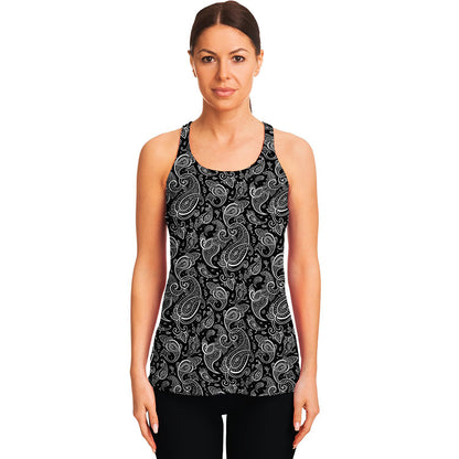 Black And White Paisley Pattern Print Women's Racerback Tank Top