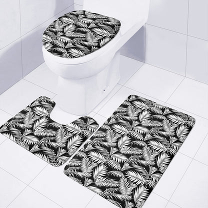 Black And White Palm Leaves Print 3 Piece Bath Mat Set