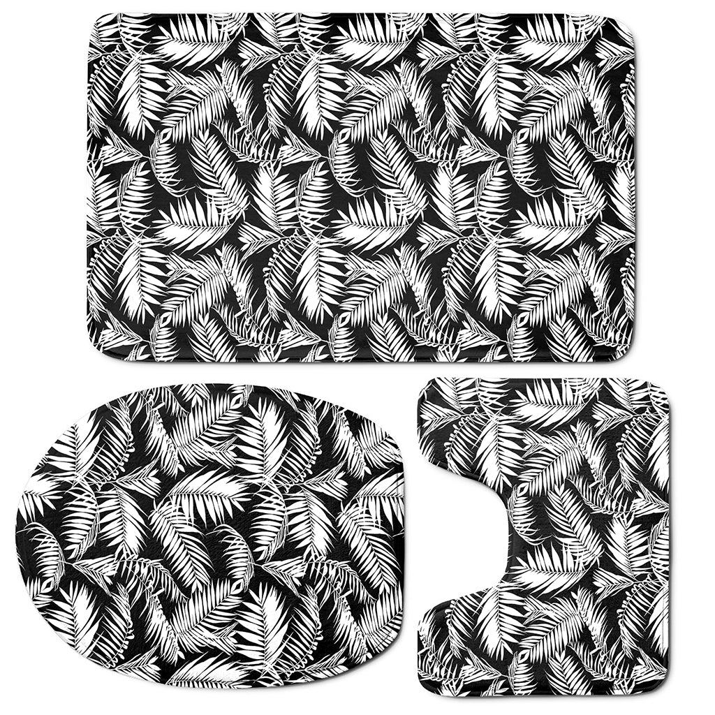 Black And White Palm Leaves Print 3 Piece Bath Mat Set