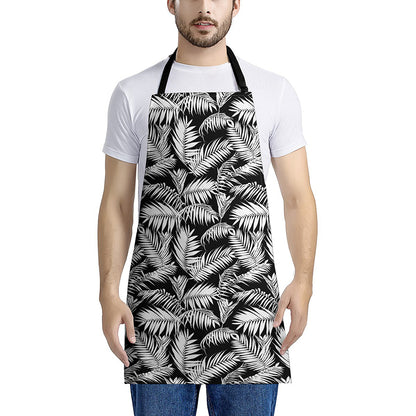 Black And White Palm Leaves Print Apron
