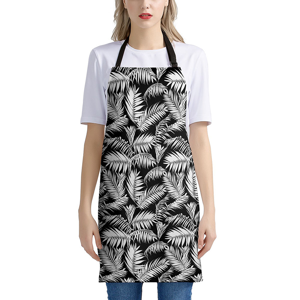 Black And White Palm Leaves Print Apron