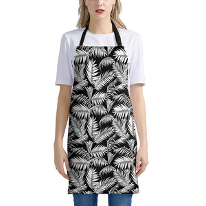 Black And White Palm Leaves Print Apron