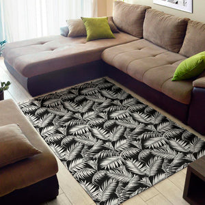 Black And White Palm Leaves Print Area Rug