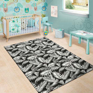 Black And White Palm Leaves Print Area Rug