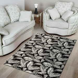 Black And White Palm Leaves Print Area Rug