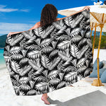 Black And White Palm Leaves Print Beach Sarong Wrap