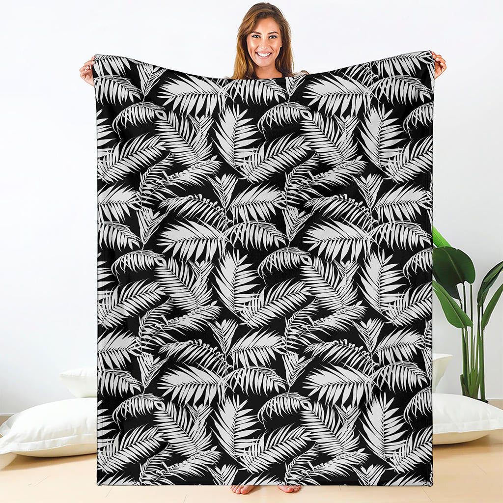 Black And White Palm Leaves Print Blanket