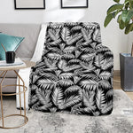 Black And White Palm Leaves Print Blanket