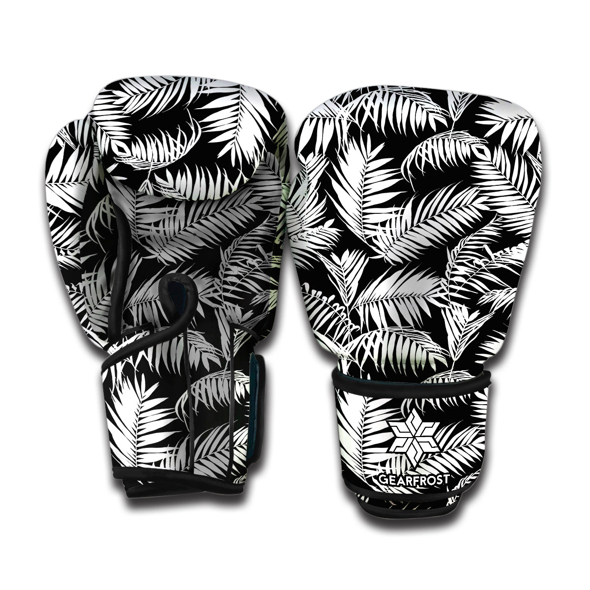 Black And White Palm Leaves Print Boxing Gloves