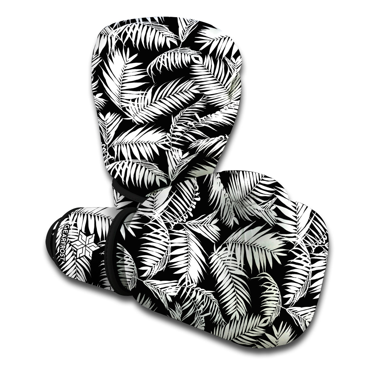 Black And White Palm Leaves Print Boxing Gloves