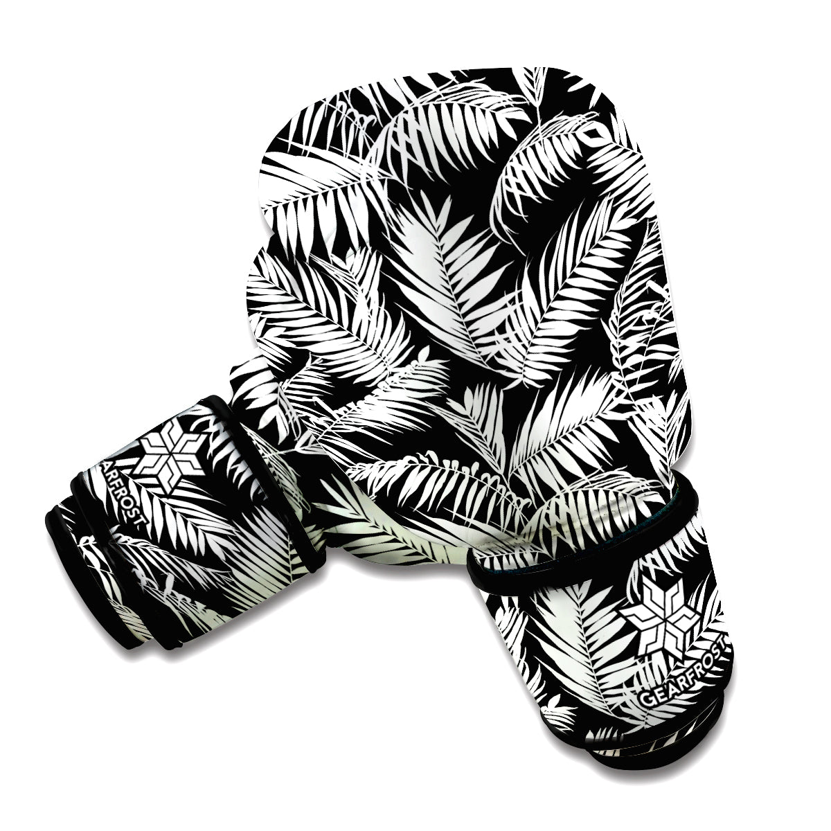 Black And White Palm Leaves Print Boxing Gloves