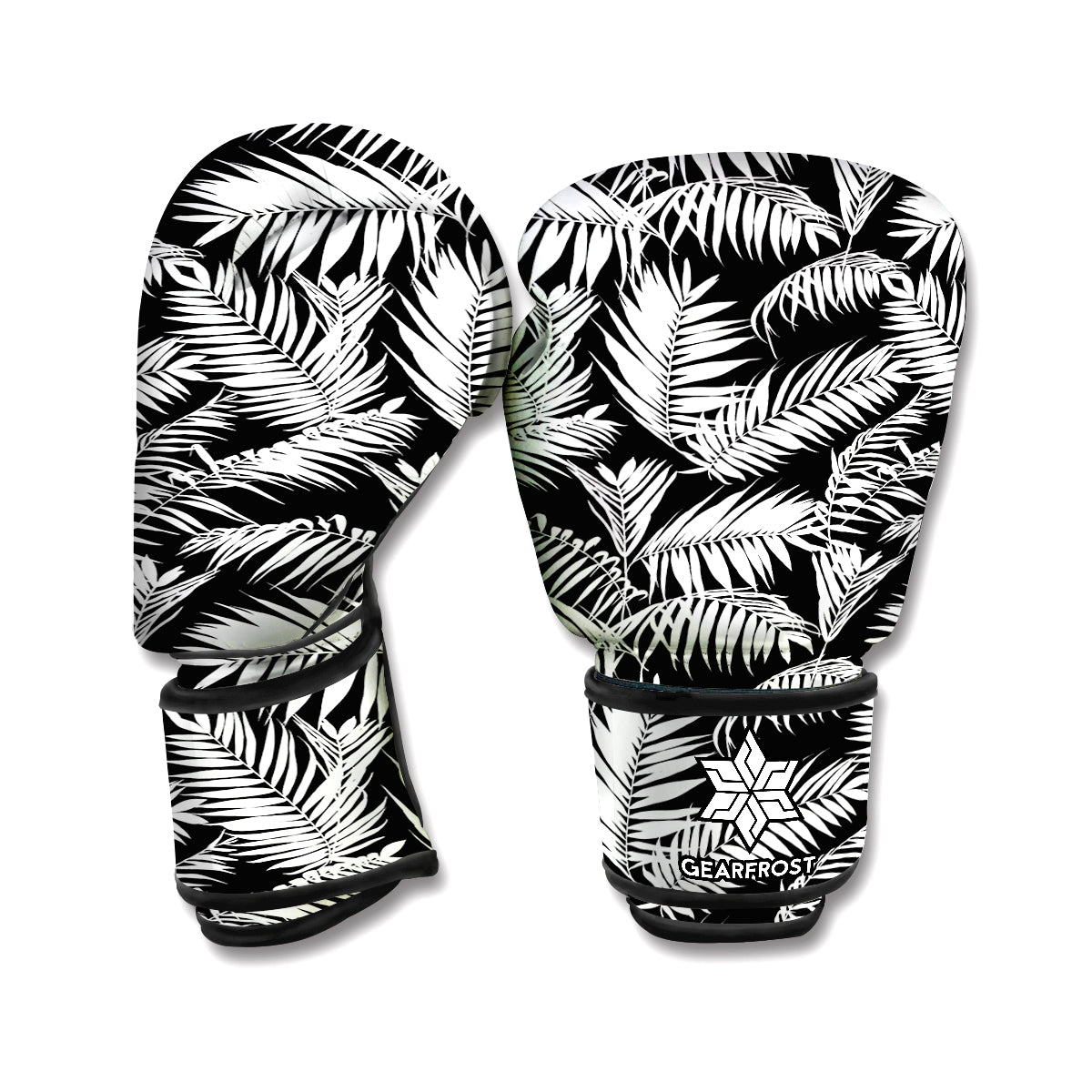 Black And White Palm Leaves Print Boxing Gloves