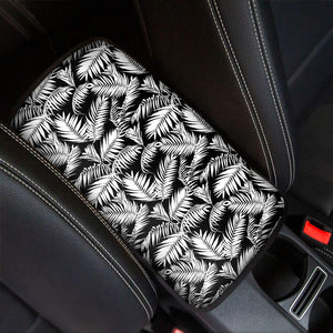 Black And White Palm Leaves Print Car Center Console Cover