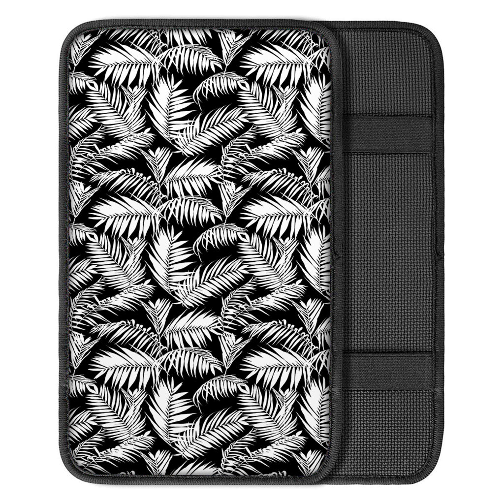 Black And White Palm Leaves Print Car Center Console Cover
