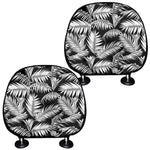 Black And White Palm Leaves Print Car Headrest Covers