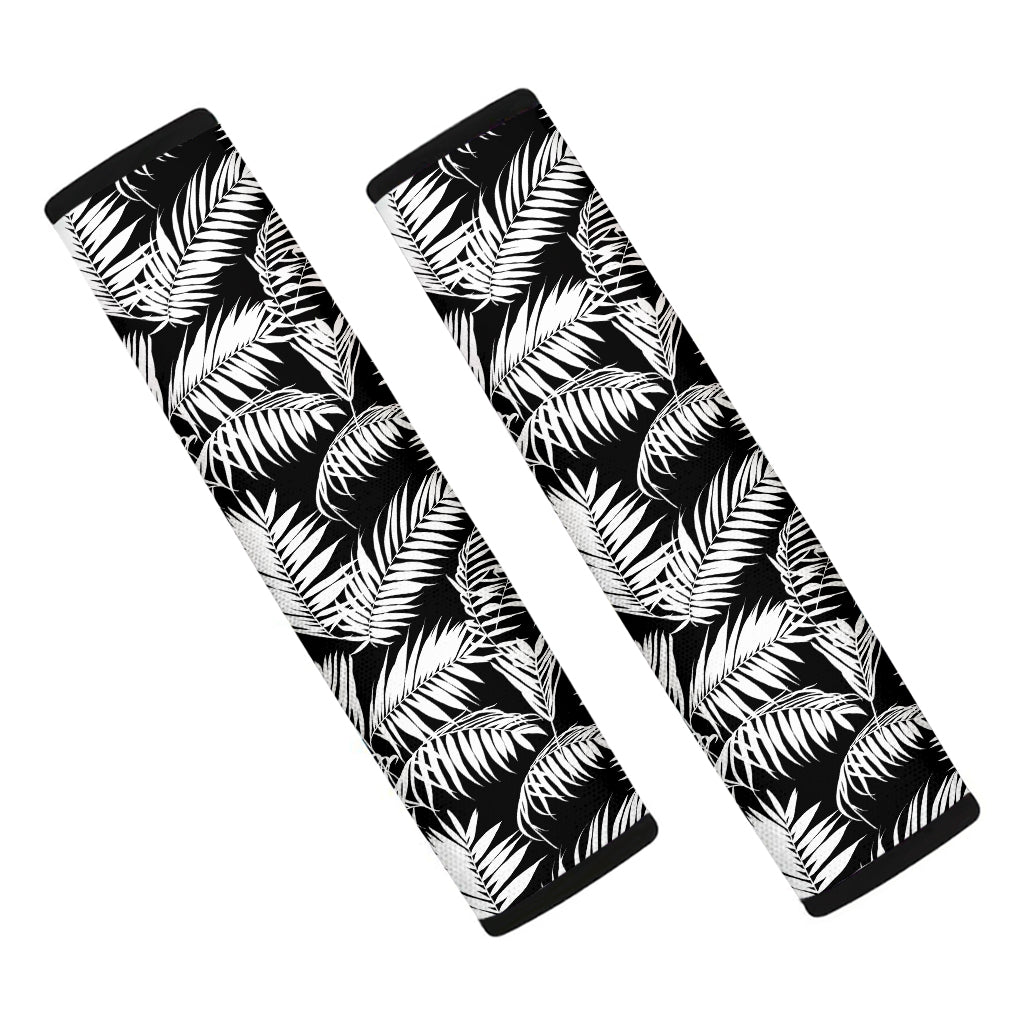 Black And White Palm Leaves Print Car Seat Belt Covers