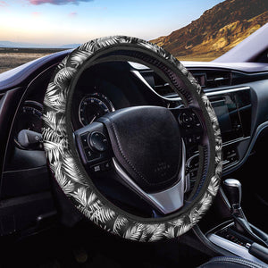 Black And White Palm Leaves Print Car Steering Wheel Cover