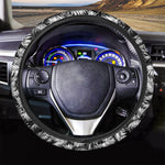 Black And White Palm Leaves Print Car Steering Wheel Cover