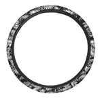 Black And White Palm Leaves Print Car Steering Wheel Cover