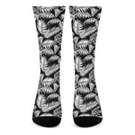 Black And White Palm Leaves Print Crew Socks