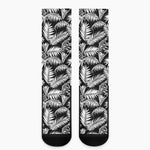 Black And White Palm Leaves Print Crew Socks