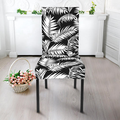 Black And White Palm Leaves Print Dining Chair Slipcover