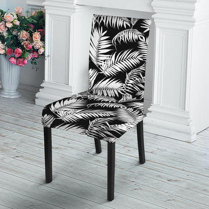 Black And White Palm Leaves Print Dining Chair Slipcover