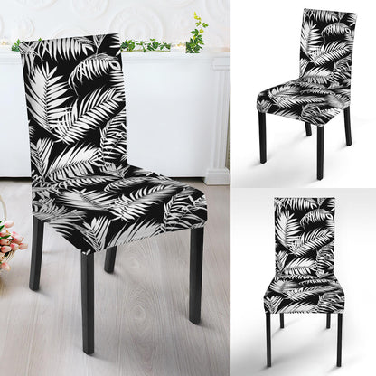 Black And White Palm Leaves Print Dining Chair Slipcover