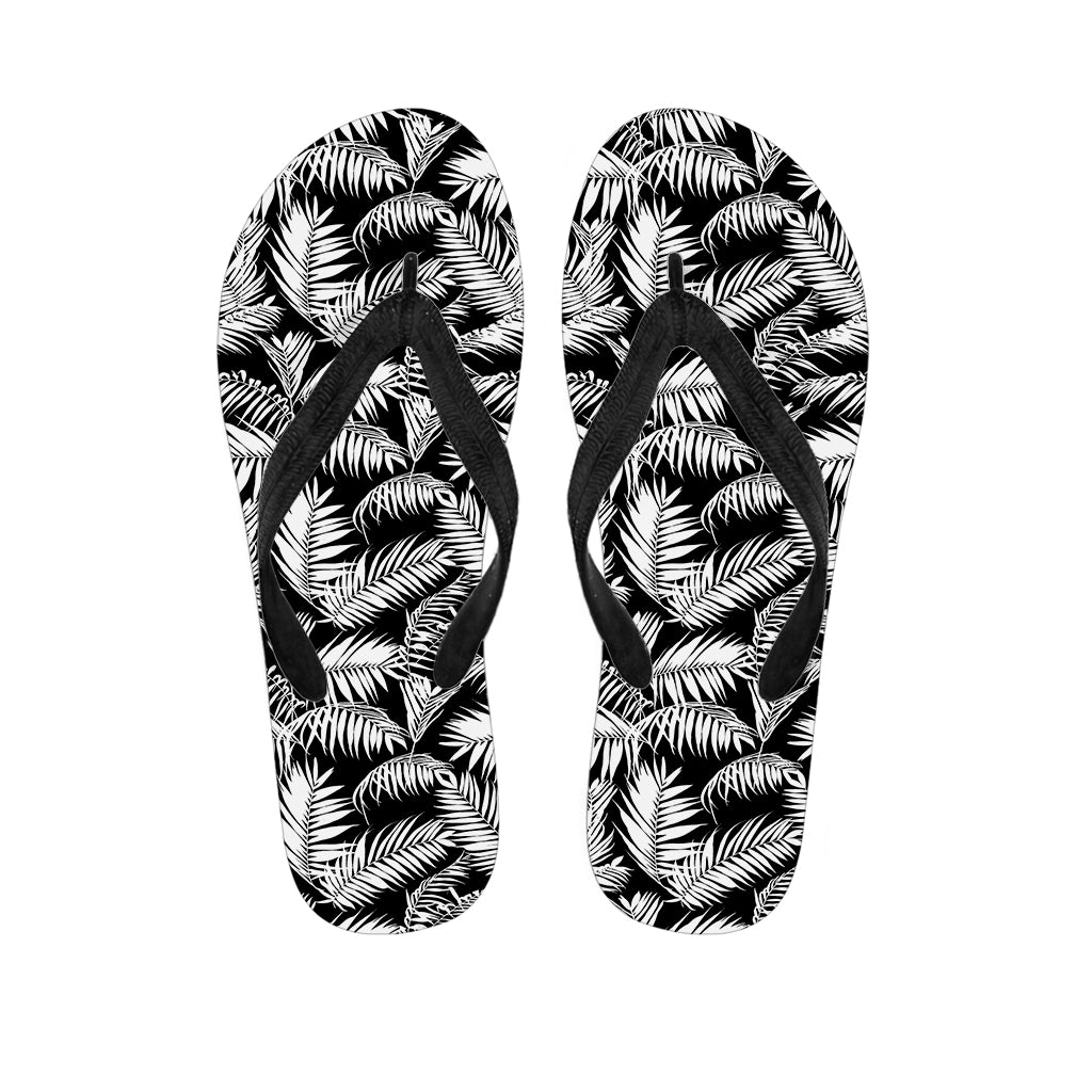 Black And White Palm Leaves Print Flip Flops