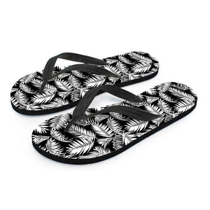 Black And White Palm Leaves Print Flip Flops