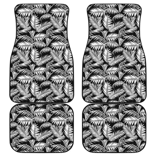 Black And White Palm Leaves Print Front and Back Car Floor Mats